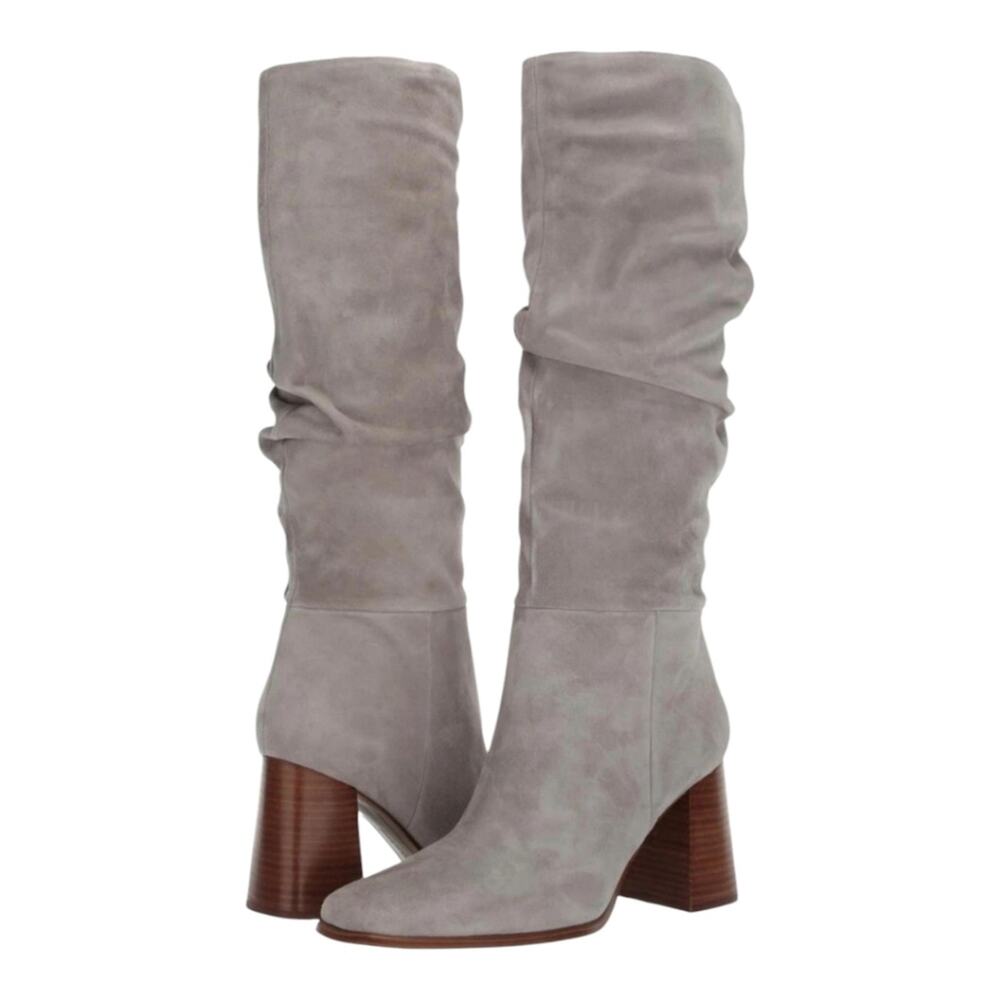 Nine West Women's Domaey Boots Medium Grey Slouch Suede Heeled Boots Size 12 New